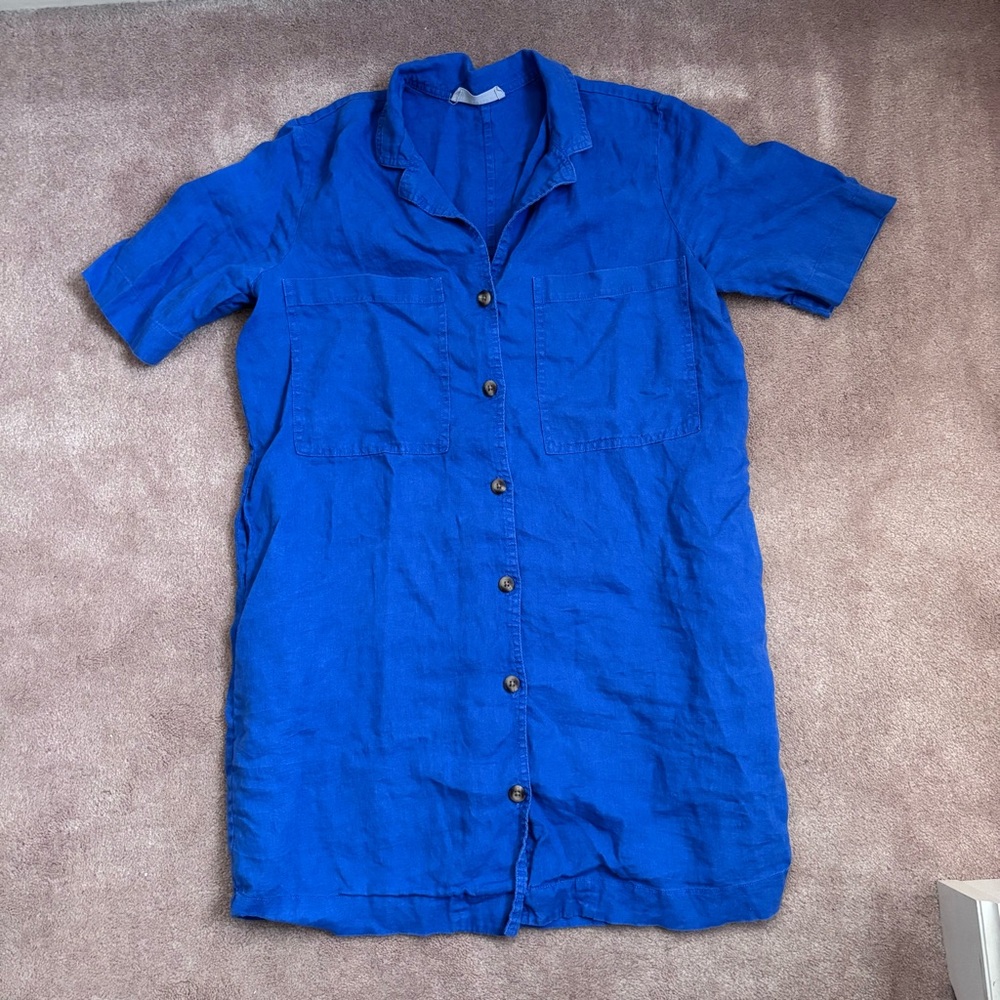 EVERLANE The Linen Workwear Shirt Dress Blue Size Small